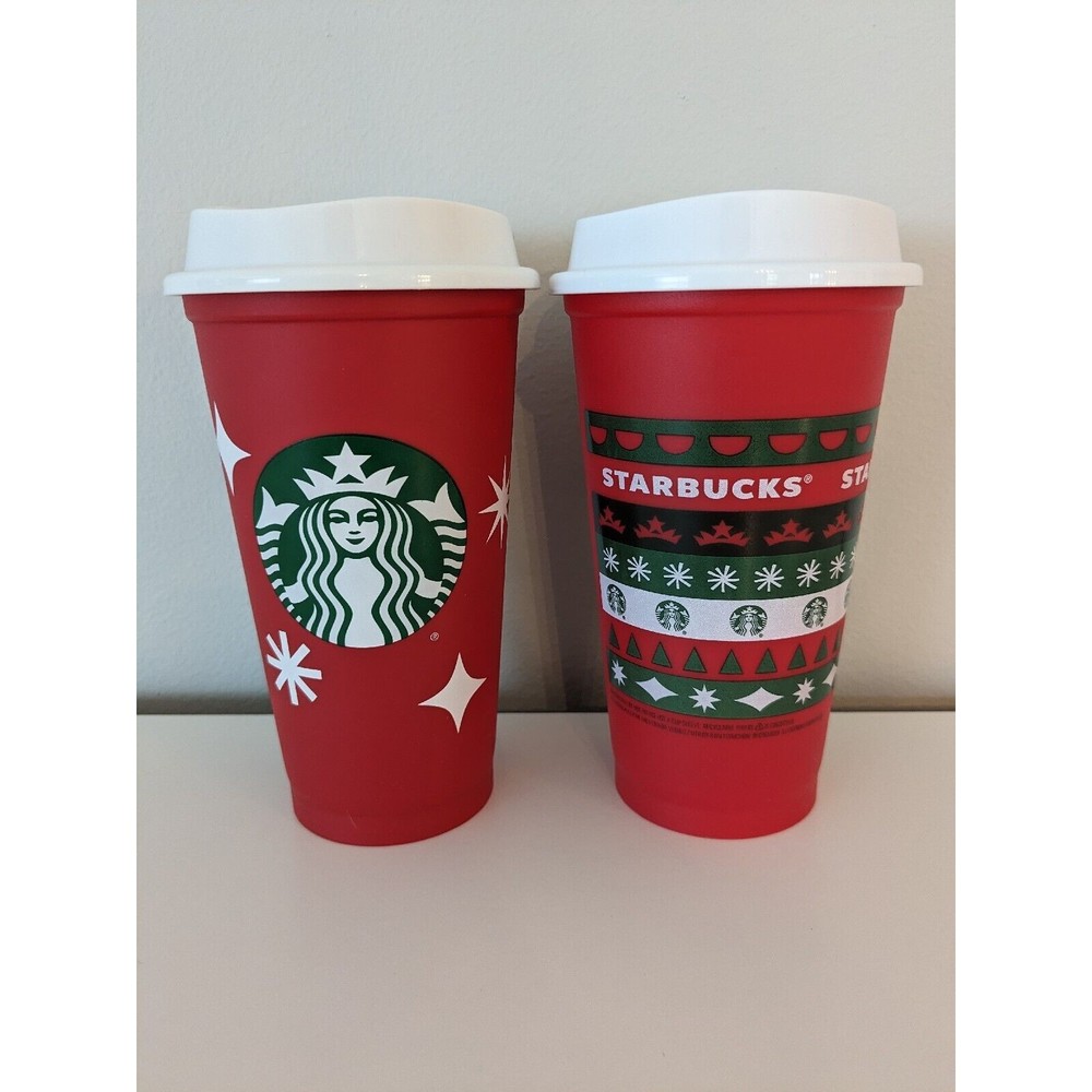 Pair (2) Starbucks Christmas Holiday 25th Anniversary Plastic Travel Grande Cups